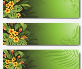 Vector tropical plants green banner set