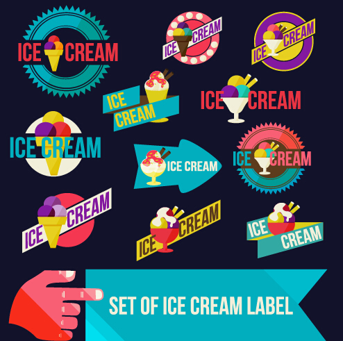 Vintage Ice cream vector labels 01
