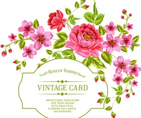 Vintage flowers with frame card vector 01