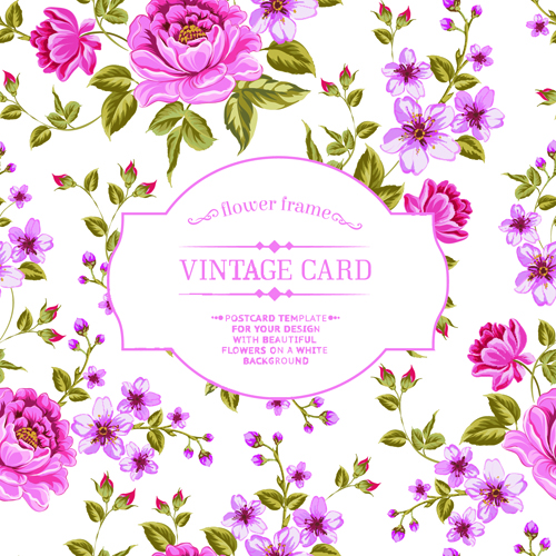 Vintage flowers with frame card vector 02