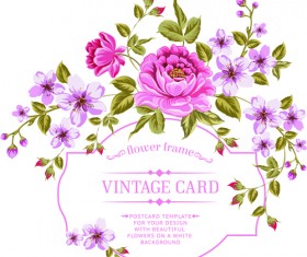Vintage flowers with frame card vector 03