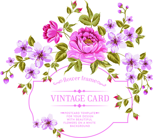 Vintage flowers with frame card vector 03
