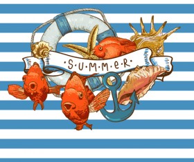 Vintage marine style vector backgrounds 04