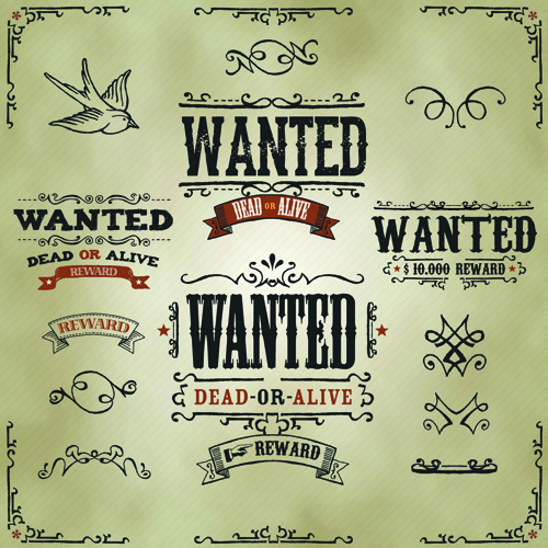 Vintage style wanted vector templates material 02