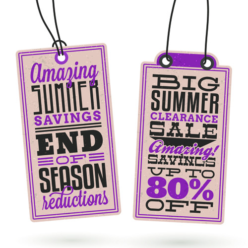 Vintage summer discount sale tags vector material 02