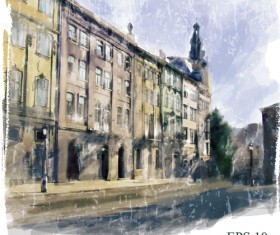 Watercolor drawn city vector graphics 01