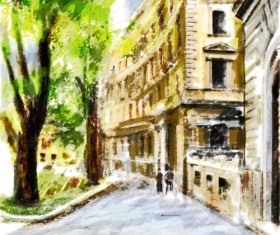 Watercolor drawn city vector graphics 03