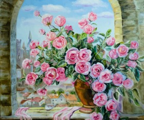 Watercolor drawn city vector graphics 04