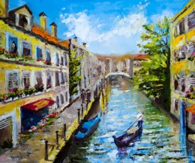 Watercolor drawn city vector graphics 05