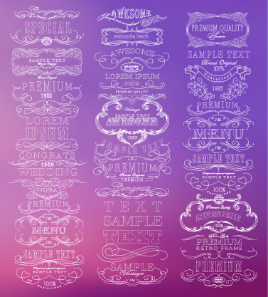 White thin line labels vintage style vector 02