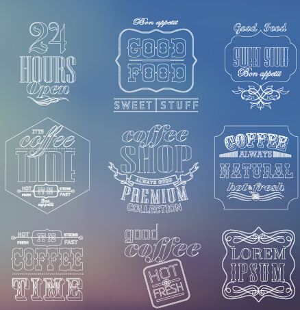 White thin line labels vintage style vector 03