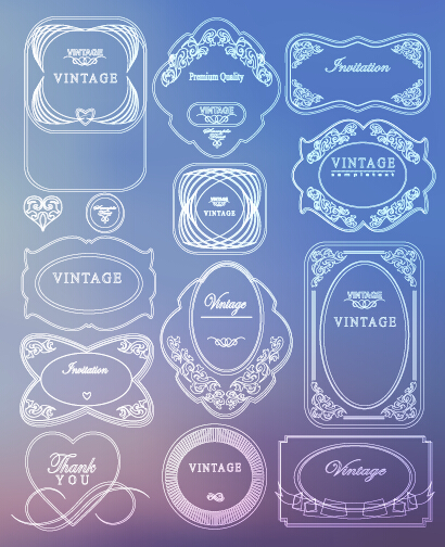 White thin line labels vintage style vector 05
