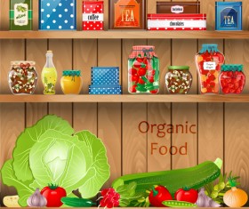 Wooden shelf with food creative graphics vector 02