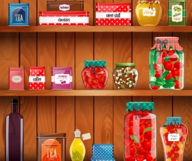 Wooden shelf with food creative graphics vector 03