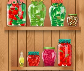 Wooden shelf with food creative graphics vector 04