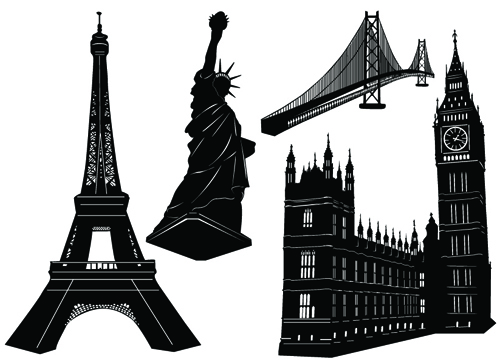 World famous buildings vector silhouettes