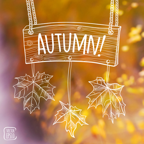 Autumn leaf outline with blurred background vector 02