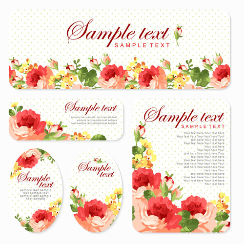 Beautiful flower cards kit vector material 01