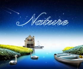 Beautiful nature and stars psd background