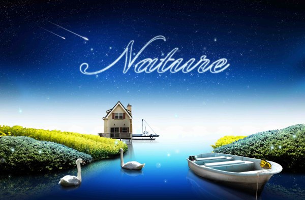 Beautiful nature and stars psd background