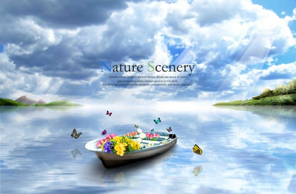 Beautiful nature scenery with butterflies psd background