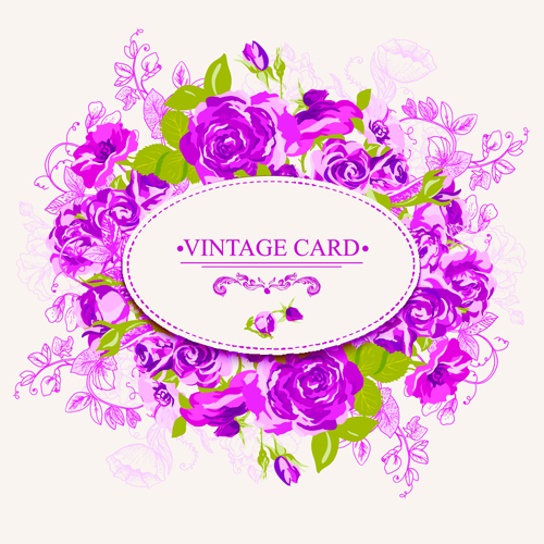 Beautiful roses with vintage cards creative vector 01