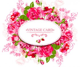 Beautiful roses with vintage cards creative vector 02