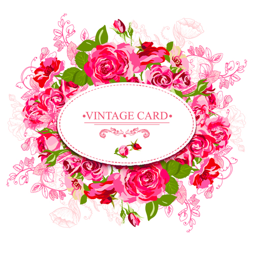 Beautiful roses with vintage cards creative vector 02