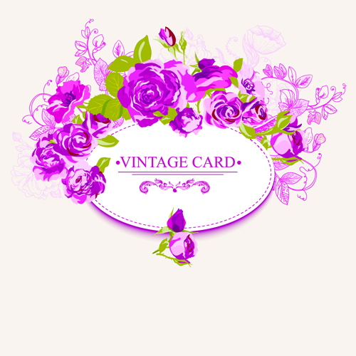 Beautiful roses with vintage cards creative vector 03