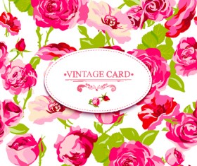 Beautiful roses with vintage cards creative vector 04