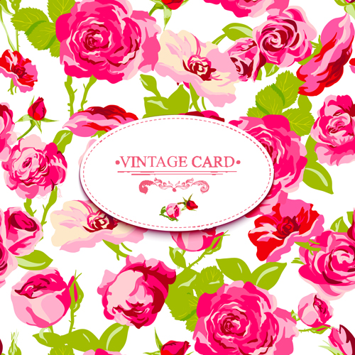 Beautiful roses with vintage cards creative vector 04