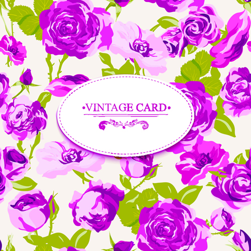 Beautiful roses with vintage cards creative vector 05