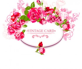 Beautiful roses with vintage cards creative vector 06