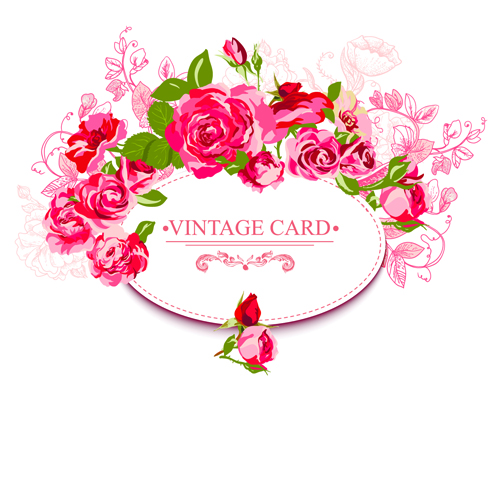Beautiful roses with vintage cards creative vector 06