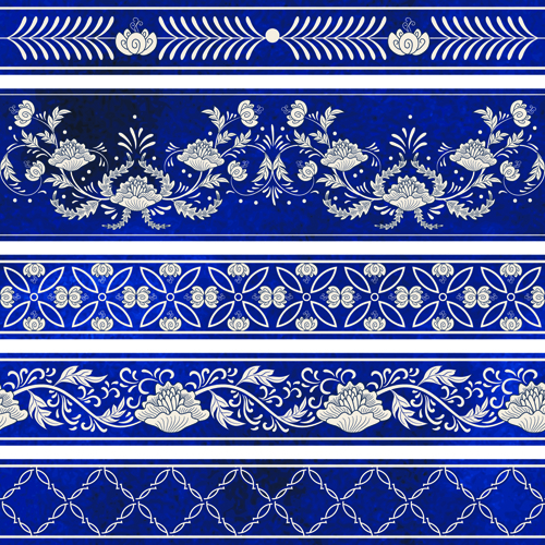 Blue decorative ornaments russian style vector 01