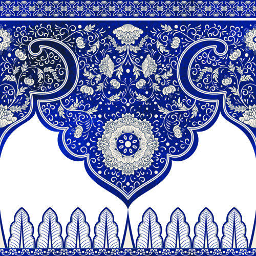 Blue decorative ornaments russian style vector 04