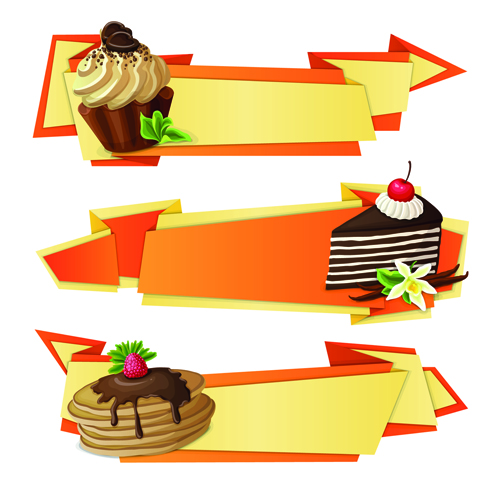 Cake with origami banner vector