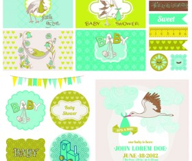 Cartoon baby shower cards design vector 02