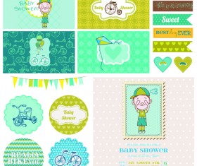 Cartoon baby shower cards design vector 03