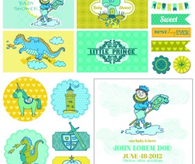 Cartoon baby shower cards design vector 04