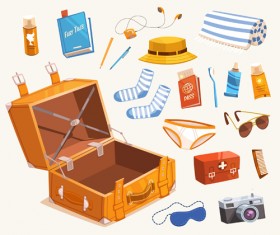 Cartoon travel objects set vector 04