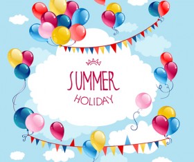 Colored balloon summer birthday cards vector 01