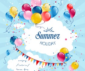 Colored balloon summer birthday cards vector 03