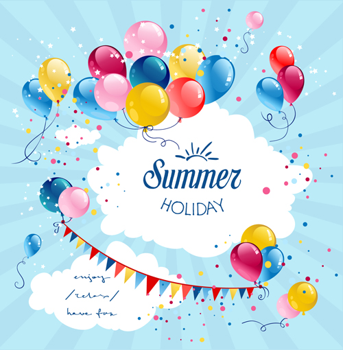 Colored balloon summer birthday cards vector 03