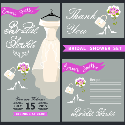 Creative wedding invitation and postcard vector 01