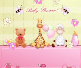 Cute toy with baby card vector 01