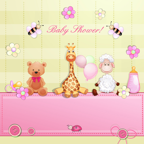 Cute toy with baby card vector 01