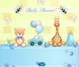 Cute toy with baby card vector 02