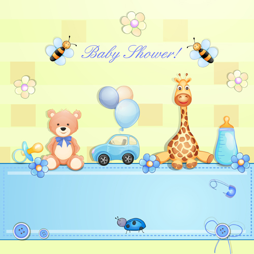 Cute toy with baby card vector 02