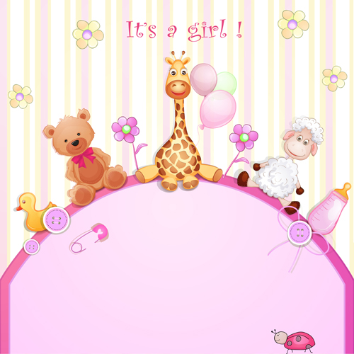 Cute toy with baby card vector 04
